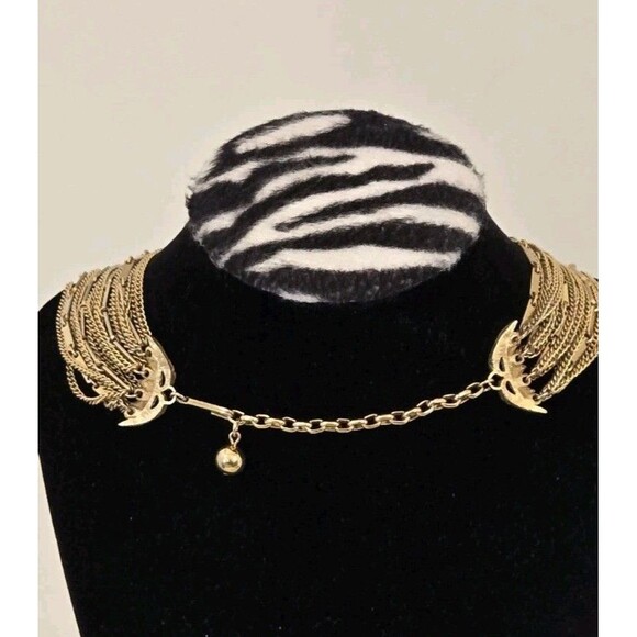 Vintage Multi Layer 20 Strand Gold-tone Chain Statement Collar Necklace - Picture 8 of 8